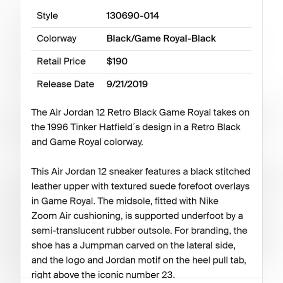 Jordan 12 Retro 2019 "Black Game Royal" - Picture 9 of 9